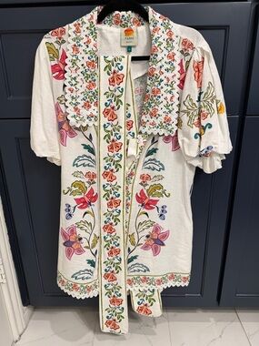 FARM Rio Cream Embroidered Floral Button-Front Romper